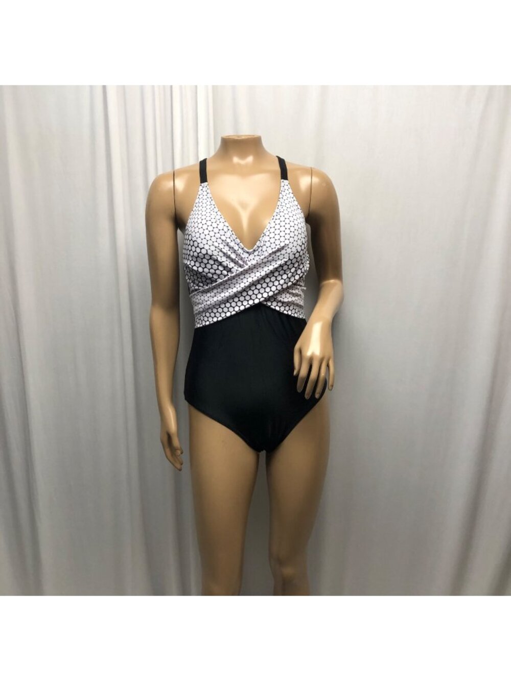 B2Prity Black White Polka Dot Wrap One-Piece Swimsuit Womens Size Large NEW